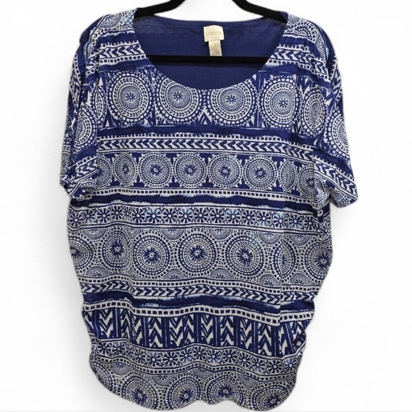 Chico's Tops - Chico's Deep Blue & White Medallion Print Top Size 3 XL Lined Scoop Neck Boho